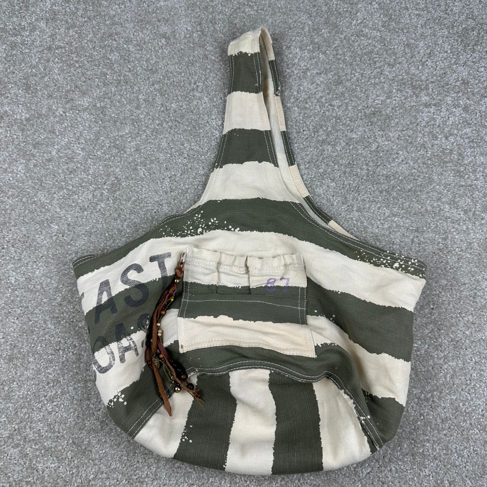 Aeropostale Jute Cotton Striped Hobo Bag Green White Beach Boho Y2k Festival